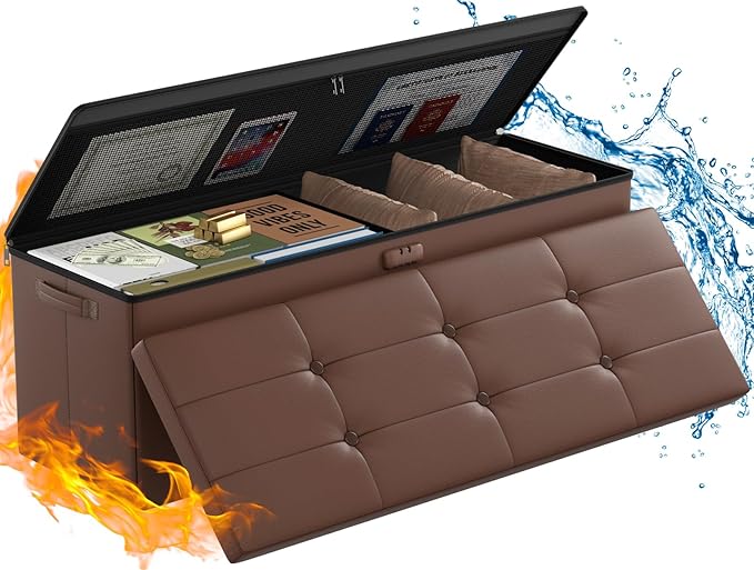 ENGPOW Storage Ottoman, Fireproof Folding Bench