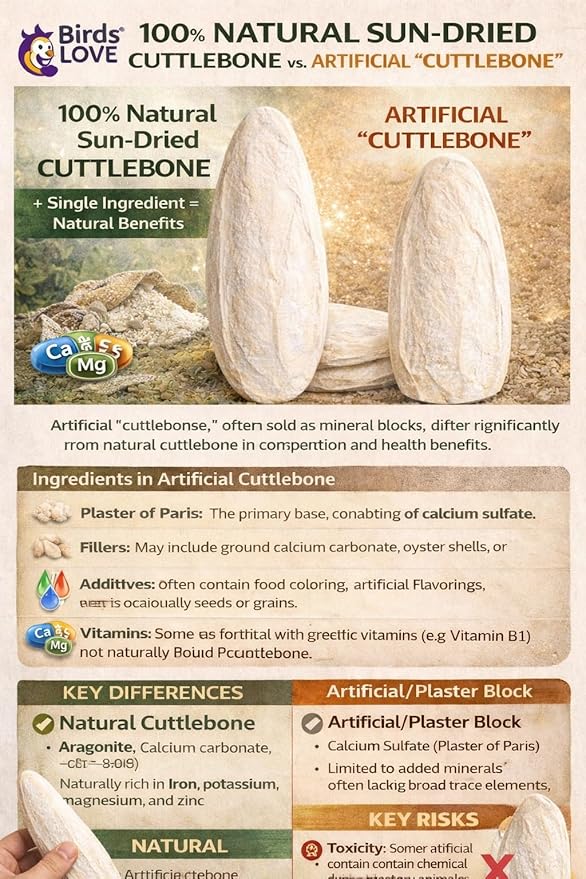 Birds LOVE 5.5-6″ Cuttlebones for Birds – 100% Natural Sun-Dried Calcium Carbonate Mineral Supplement – for Parakeets, Budgies, Cockatiels, Finches & Canaries – 4 lb with Holder – Made in Vietnam