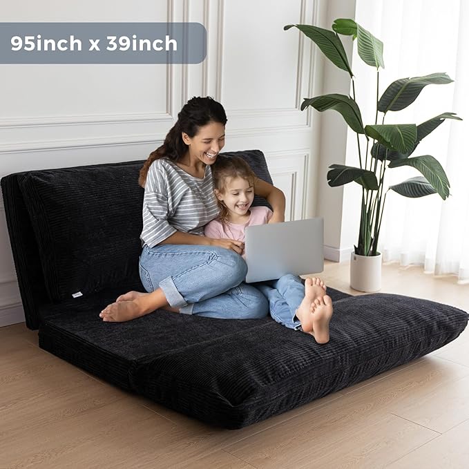MAXYOYO Folding Sofa Bed, Extra Thick and Long Floor Sofa Convertible Sleeper