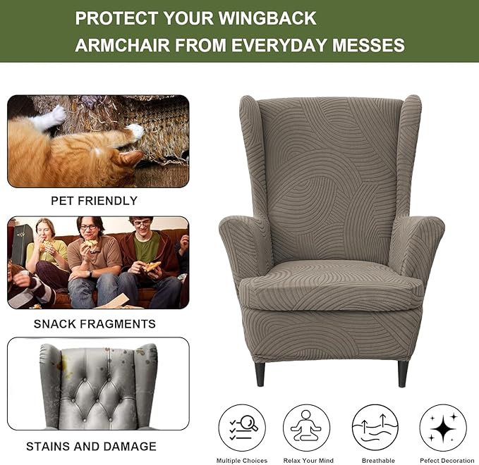 HAOYONG Wing Chair Slipcovers Printed Wingback Chair Covers 2 Pieces Wingback