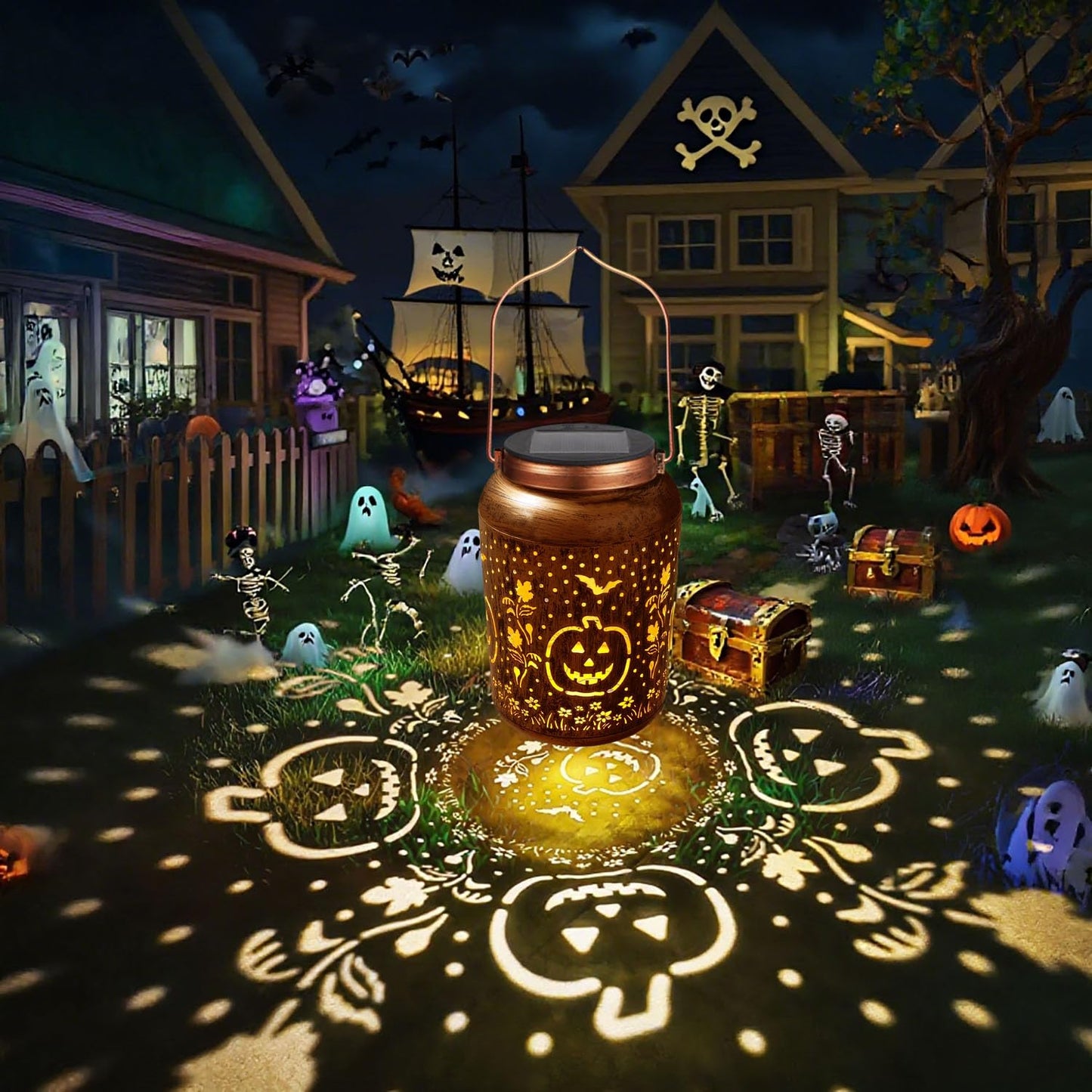 Halloween Decorations Solar Lanterns Outdoor Waterproof Pumpkin Garden Decor Gifts, Halloween Pumpkin Lantern Lights Hanging Solar Lights for Halloween Party, Yard, Patio, Backyard, Porch