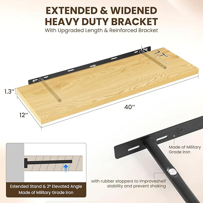 Dreamland 40" Floating Shelves for Wall, Wall-Mounted Shelves for Bedroom