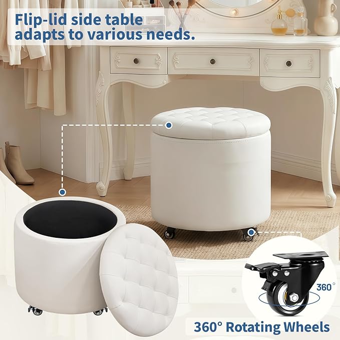 Furniliving Upholstered Button Tufted Round Ottoman