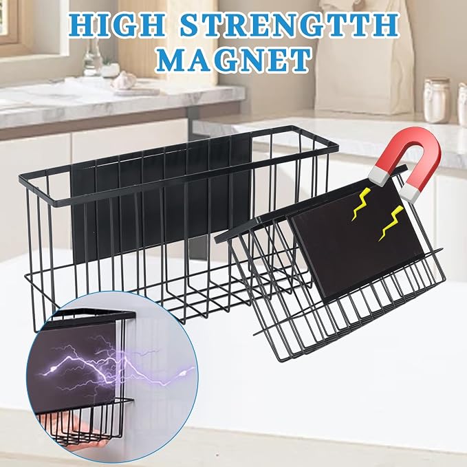 2 Pack Magnetic Aluminum Foil and Plastic Wrap Organizer,Wall Mounted Cabinet Door Organizer,Kitchen Pantry Organizers and Storage,Wrapping Paper Shelf for Sandwich, Freezer, Ziplock Bag, Black