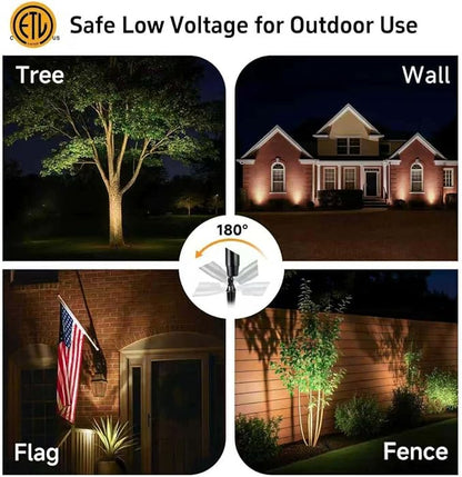 Gardenreet Spot Light Brass - Outdoor Landscape Spotlights 12V, LED Low Voltage Landscaping Uplights, All Weather Hard-Wired Black for Backyard Lawn with Day Light Changeable Bulbs (8 Pack)