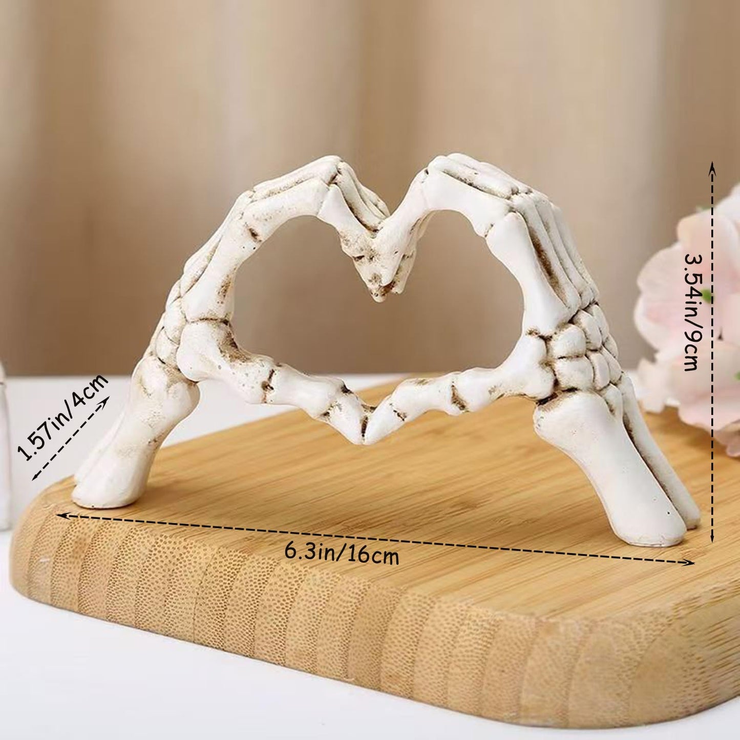 Gothic Skeleton Heart Hands Sculpture 6.3"- Unique Until Death Bone Heart Love Sign -Halloween Home Decor, Gothic Wedding Gift, Shelf Desktop Ornament