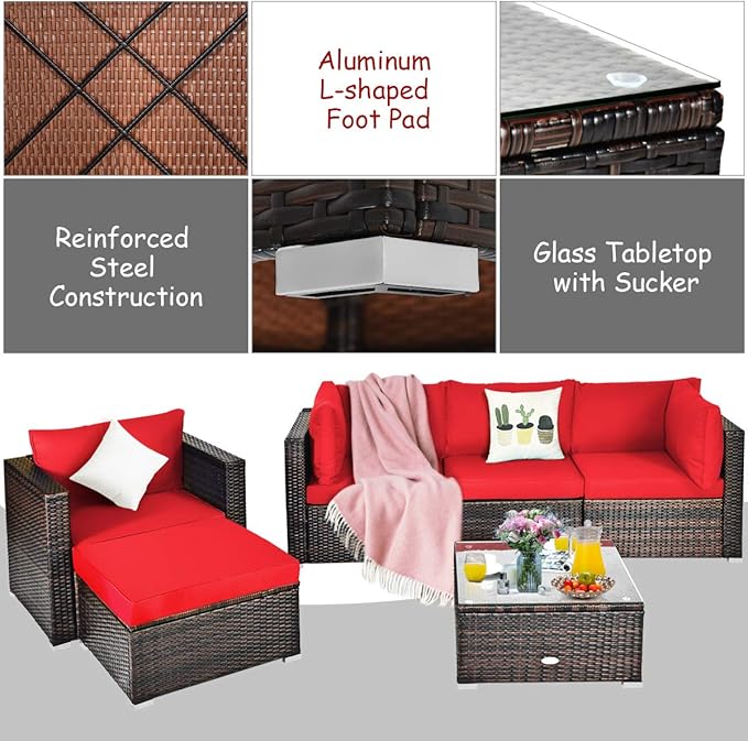 Tangkula 6 Pieces Wicker Patio Furniture Set, PE Rattan Outdoor Sectional