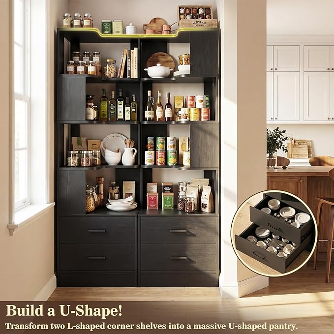Armocity Corner Bookshelf with Drawers, 7 Tier Corner Book Shelf Display