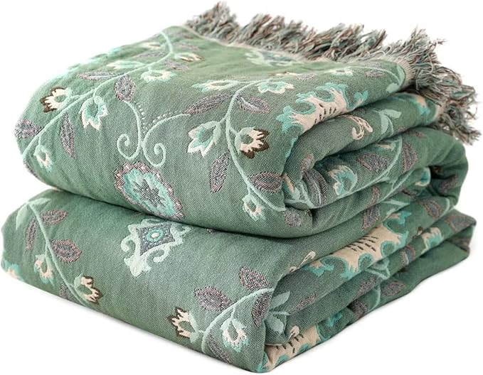 Boho Throw Blanket for Bed 100% Cotton Ultra Soft Rustic Quilt Summer Blanket
