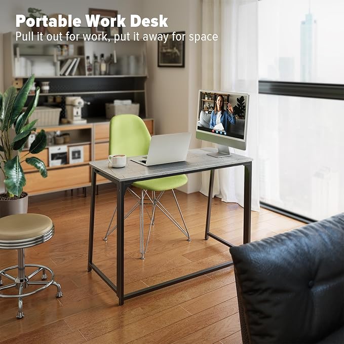 WOHOMO Folding Desk, Small Writing Desk 39.4", Space-Saving Foldable Laptop