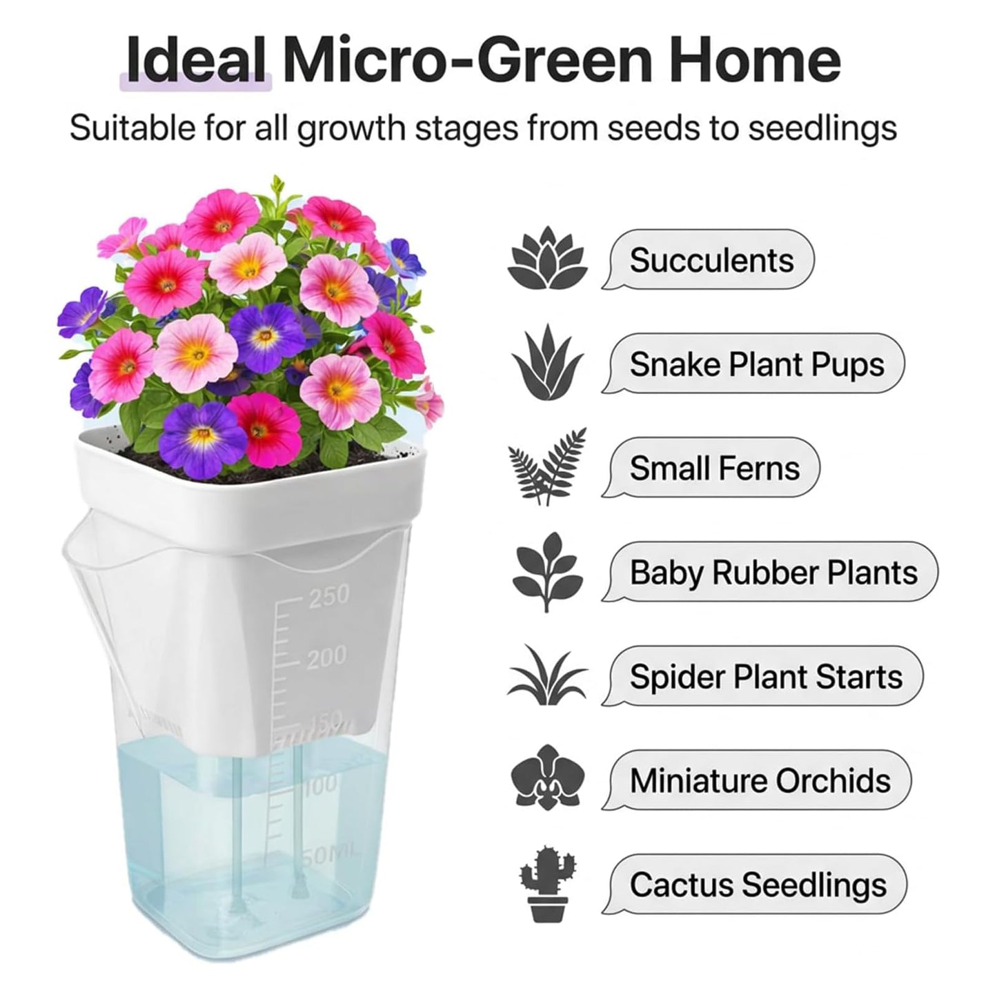 DIGARDPRO 10 Pack 2.5" Self Watering Pots for Indoor Plants with Anti-Tip Tray & Reservoir Refill Bottle, Seed Starter Kit for Seedlings, Cuttings, Succulents, Herbs