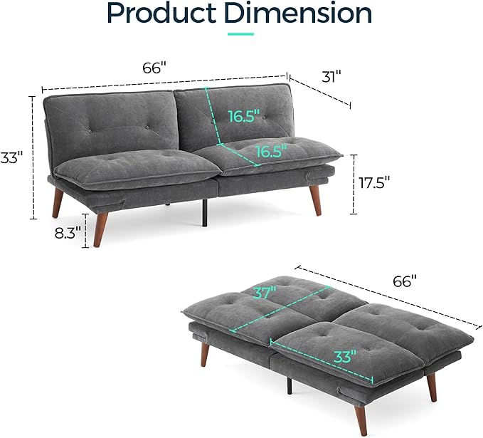 LINSY HOME Futon Sofa Bed, 3 in 1 Convertible Comfy Loveseat Sleeper Sofa Bed