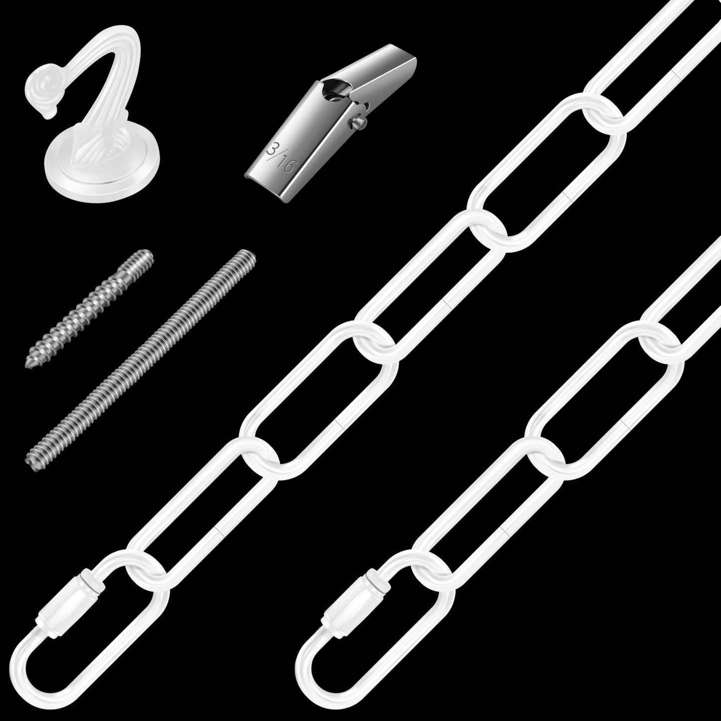 Omytie 6 Ft Heavy Duty Hanging Chain Kit with Connection Locks & Swag Ceiling Hooks for Lighting Fixture, Chandelier, Pendant, Lantern, Swag Lamp, Plant/Flower/Fruit Basket, Bird Feeder (White)