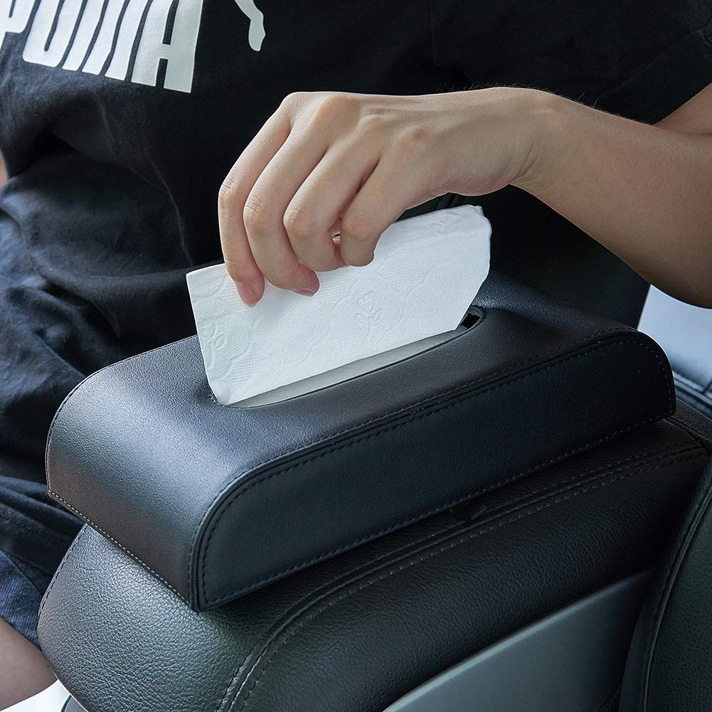 AuMoHall Black Tissue Box Cover PU Leather Rectangular Tissue Holder for Home Car Office Decor (NO Paper Towel)