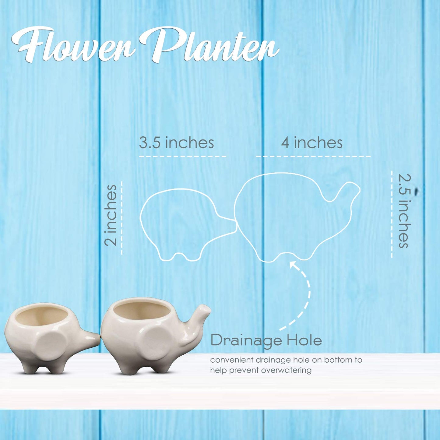 Ceramic Planters for House Plants-Plant Pots Set for Indoor & Outdoor Use (Mama & Baby Elephant Set) by Arad
