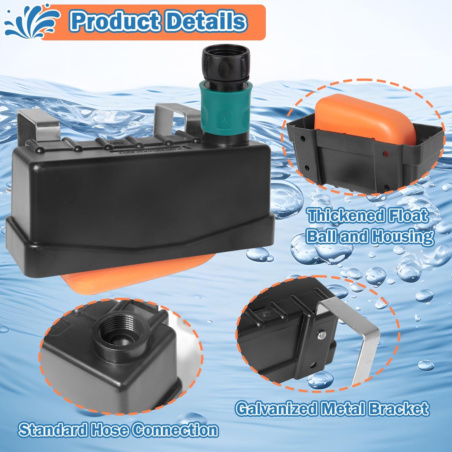 Water Trough Float Valve for Stock Tank,Water Tank Float Valve Level Control for Pond Farm Livestock Cattle Goat Horse Swimming Pool, Autofill Livestock Waterer with Hose Connector