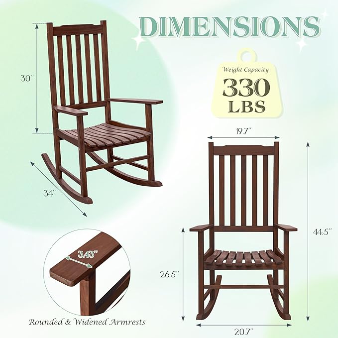 Flamaker Outdoor Rocking Chair Oversized Wooden Patio Chairs