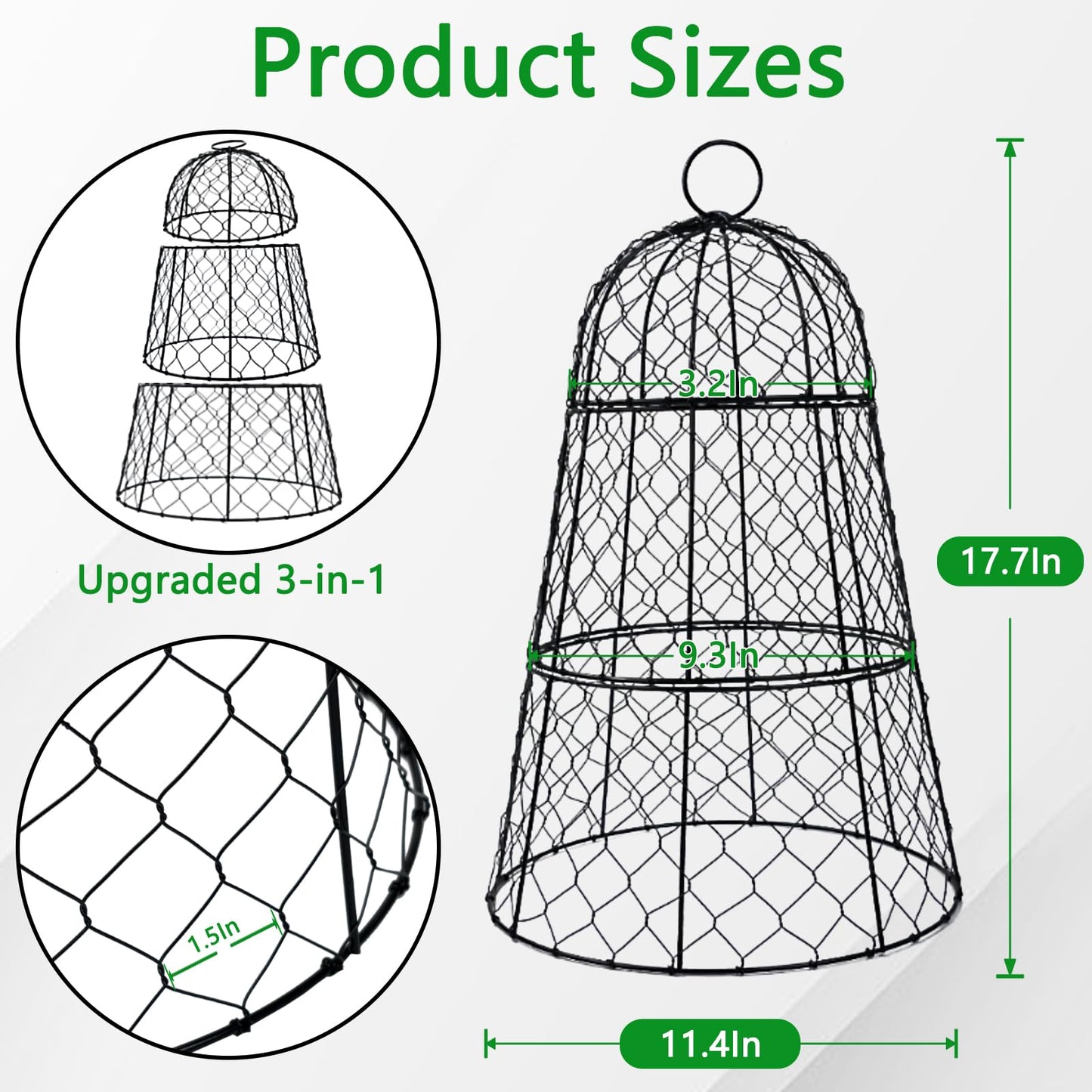 6 Pack 11.4" D x 17.7" H Garden Cloches for Plants,Rustproof Chicken Wire Cloches Flip-Top Design,Upgraded Triple Combination,Plant Protectors from Animals,Ideal for Outdoor Plant Protection