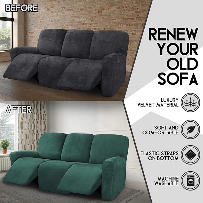 ULTICOR Velvet 8-Pieces Recliner Sofa Covers Stretch Reclining Couch Covers