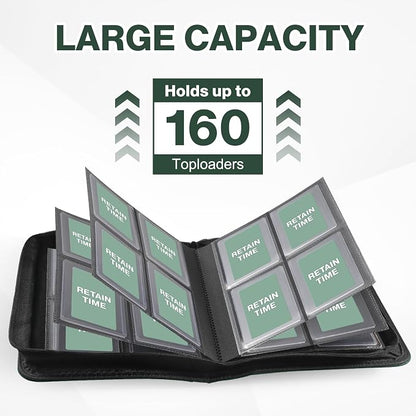 Toploader Binder, Holds 160 Toploaders, 100 Toploaders INCLUDED, 4-Pocket PU Cover Top Loader Binder for 3" x 4" Rigid Toploader, Ringless Double-Sided Toploader Card Binder for TCG, Sport Cards