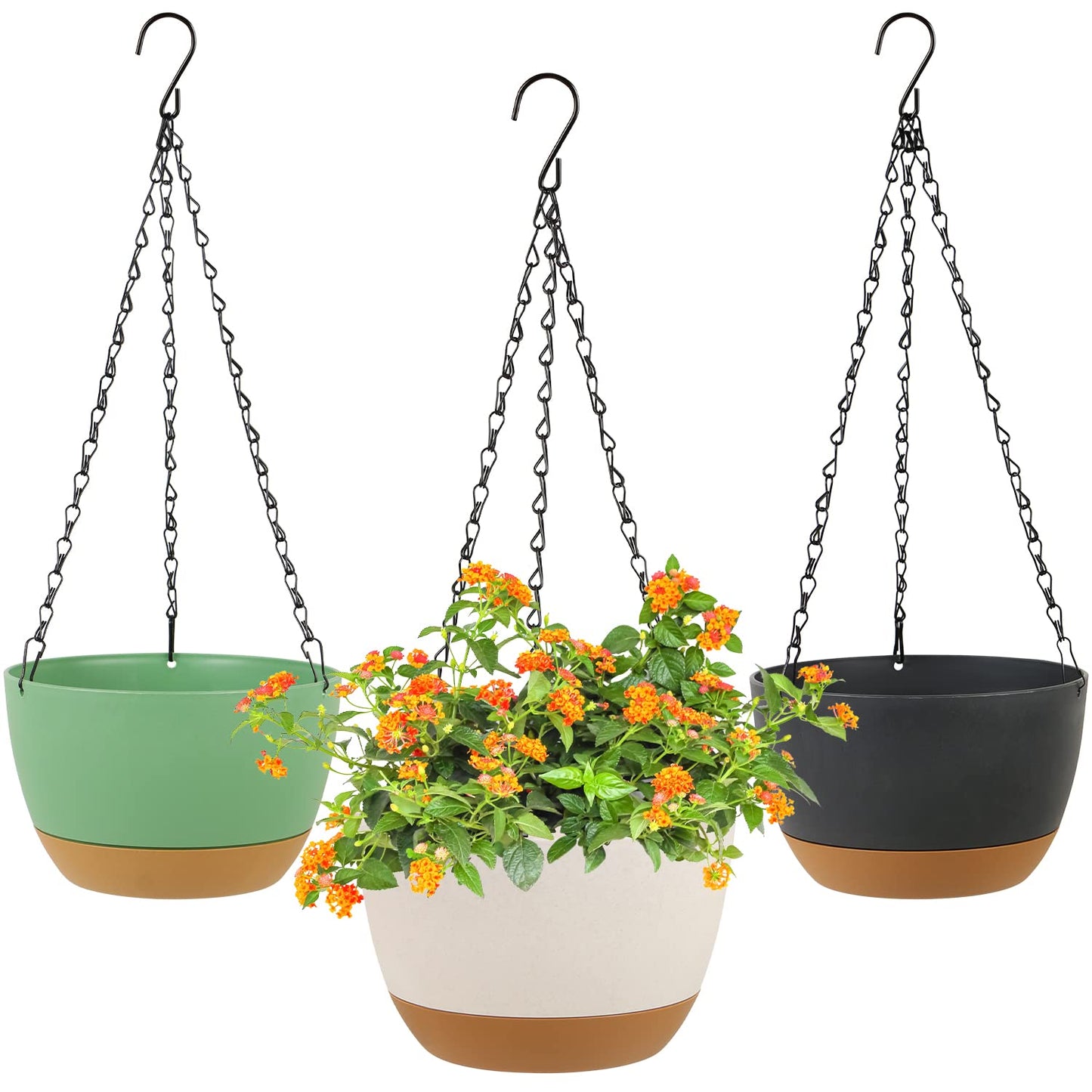 LIYDE 3 Pack Hanging Planters, 8 Inch Small Hanging Pots Self Watering Hanging Planters for Indoor Plants with Drainage Holes and Removable Tray Hanging Basket