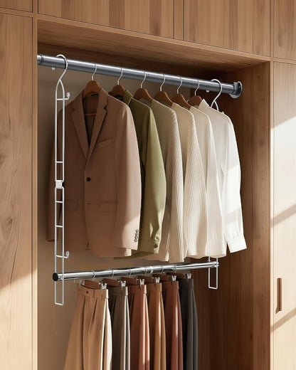 Supforce Hanging Closet Rod Stainless Steel, 1 Pack Adjustable Height & Width Closet Rod Extender, Space-Saving Closet Hanging Storage Organizer，Load up to 88LB