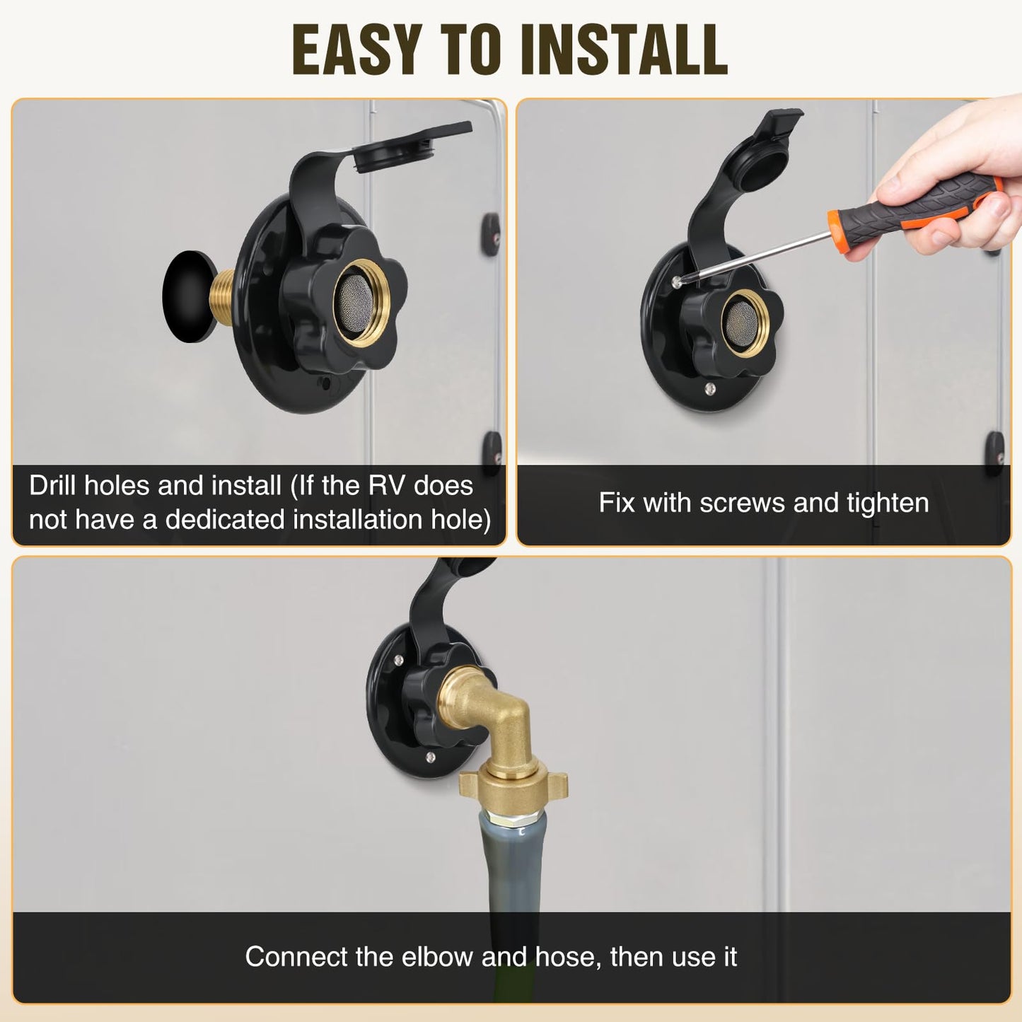 Nilight RV City Water Inlet with Check Valve 1/2" NPT Male to 3/4" GHT Female Brass City Water Fill Inlet Flange Connection Fittings for RV Camper Trailer Marine Hose Water Connector Replacement Black