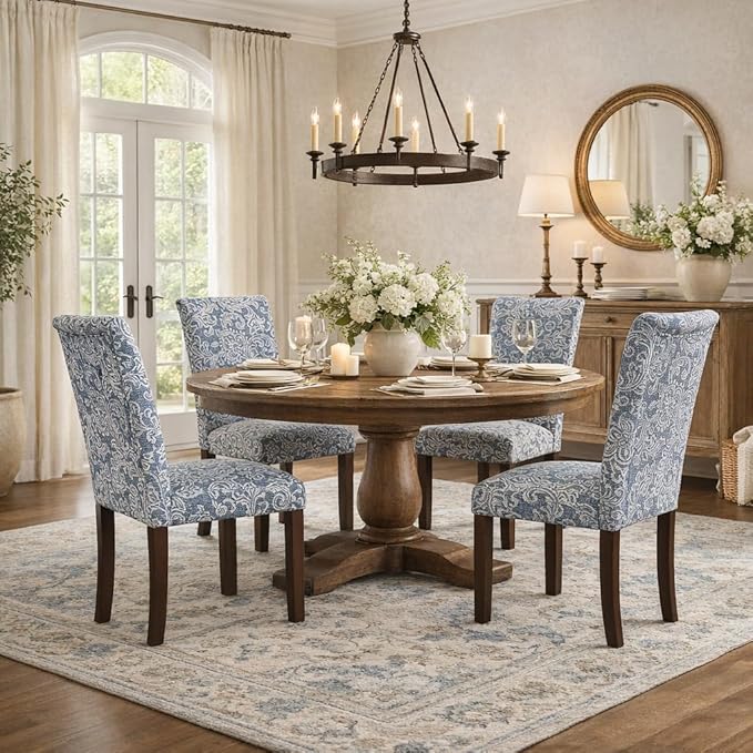HomePop Classic Parsons Dining Chair -Denim Jacobean Print