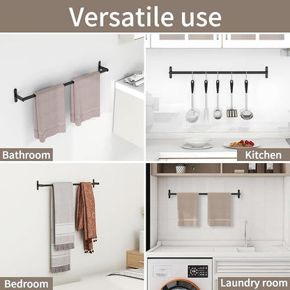 JUYSON Bathroom Towel Bar 24 Inch, Towel Racks for Bathroom Wall Mounted, Stainless Steel Heavy Duty Modern Single Towel Bar Holder Towel Rod Wall Mounted(Single Bar-Black, 24 in)