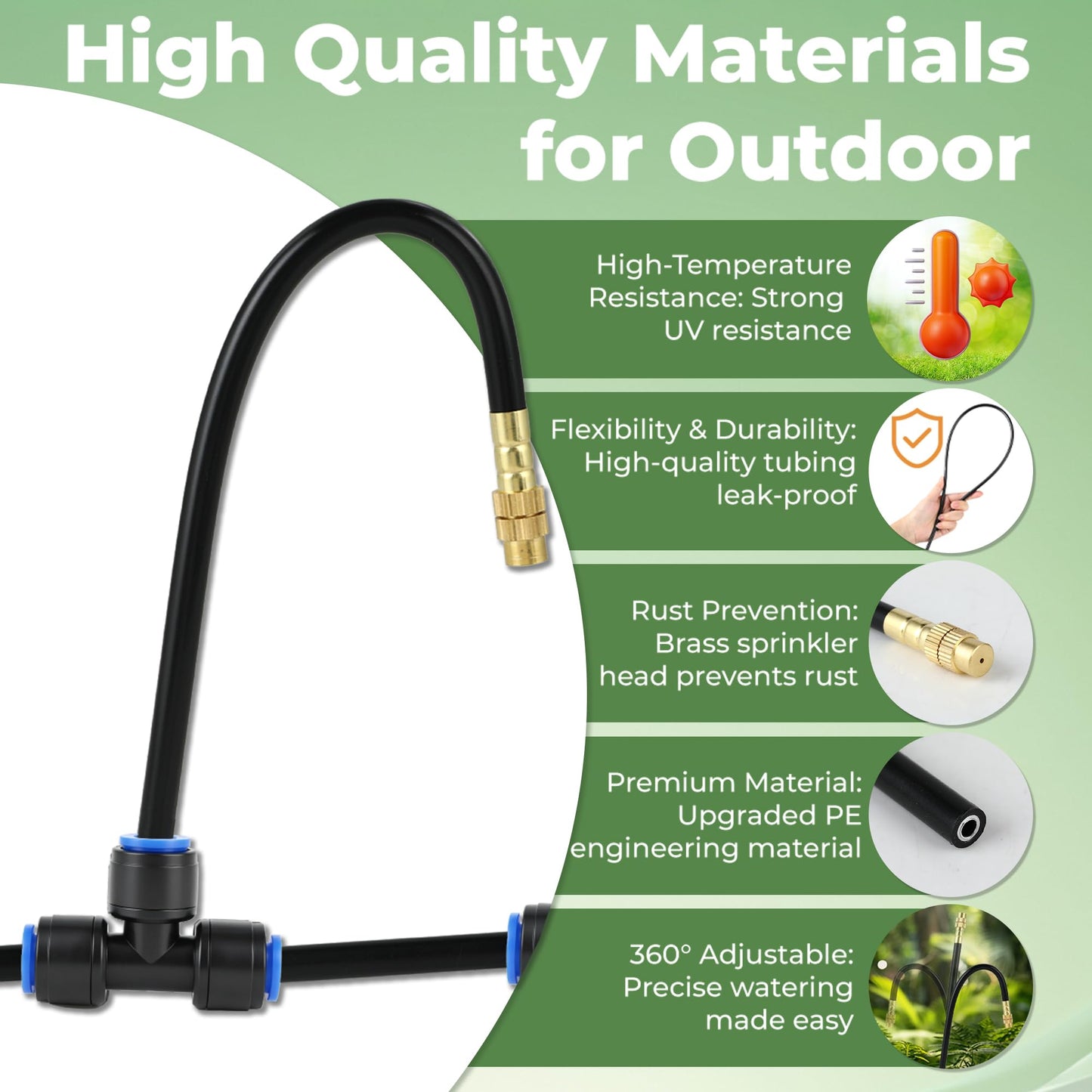 50FT Drip Irrigation System for Starter: Small Garden Quick Connect 1/4" PE Water Tubing Automatic 11Pcs Sprinkler Kit Adjustable Misting Part Watering Hose Outdoor Raised Bed Plants Flower Greenhouse
