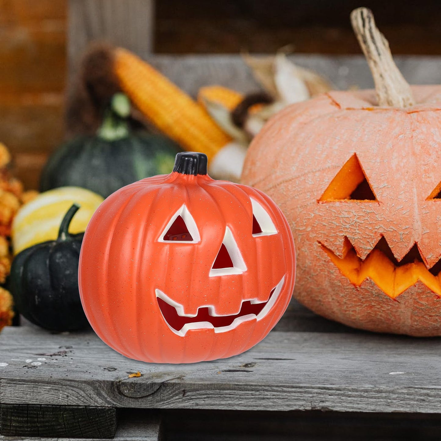 Toddmomy Halloween Pumpkin Lantern Decoration with Led Light Hollow Light up Jack-O-Lantern for Indoor and Outdoor Tabletop Halloween Decorations 8.27X6.3X7.87 Inches