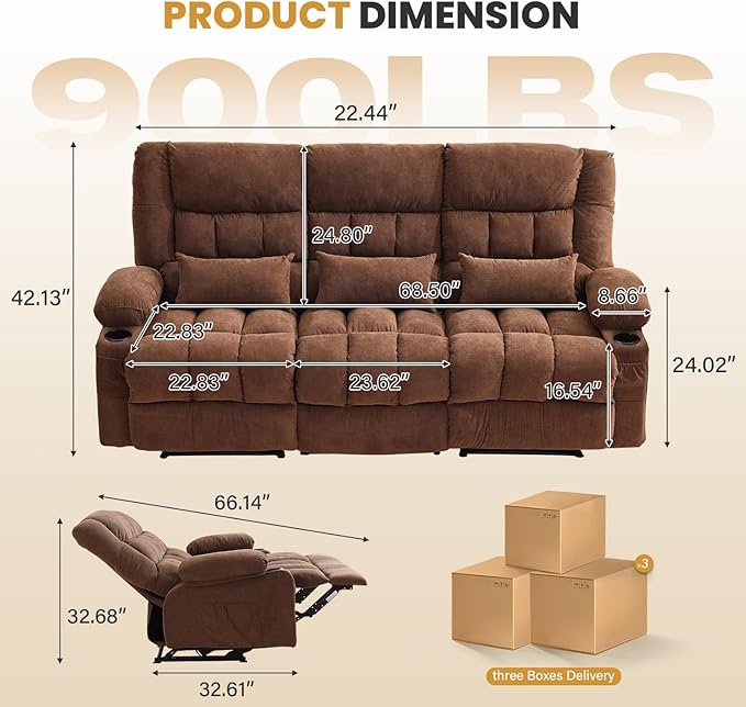 BOSMILLER Reclining Sofa with Cup Holders