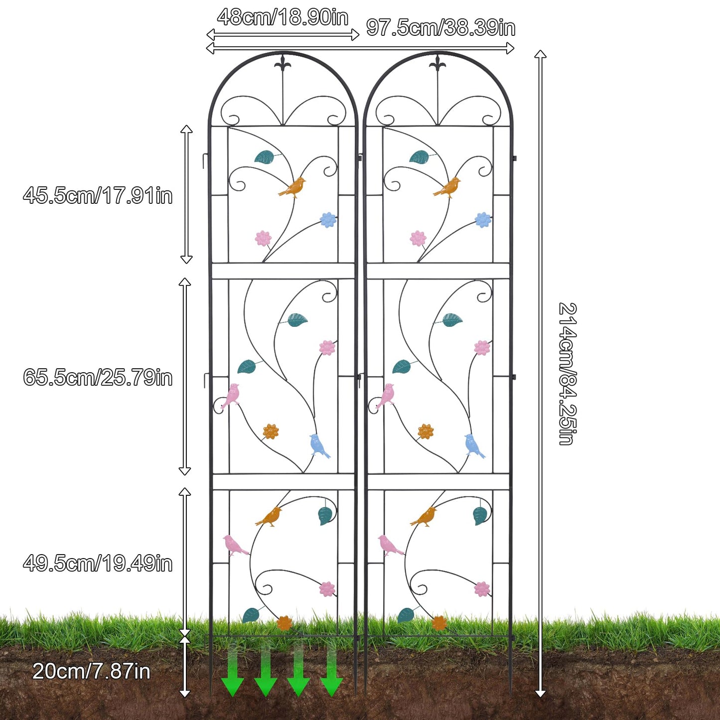unho 2 Pack 84x19in Trellis for Climbing Plants Outdoor Iron Arch Decoration Garden Trellis with Black Metal Coating for Supporting Climbing Plants Outdoor, Roses, Vines, Flowers, and Vegetables
