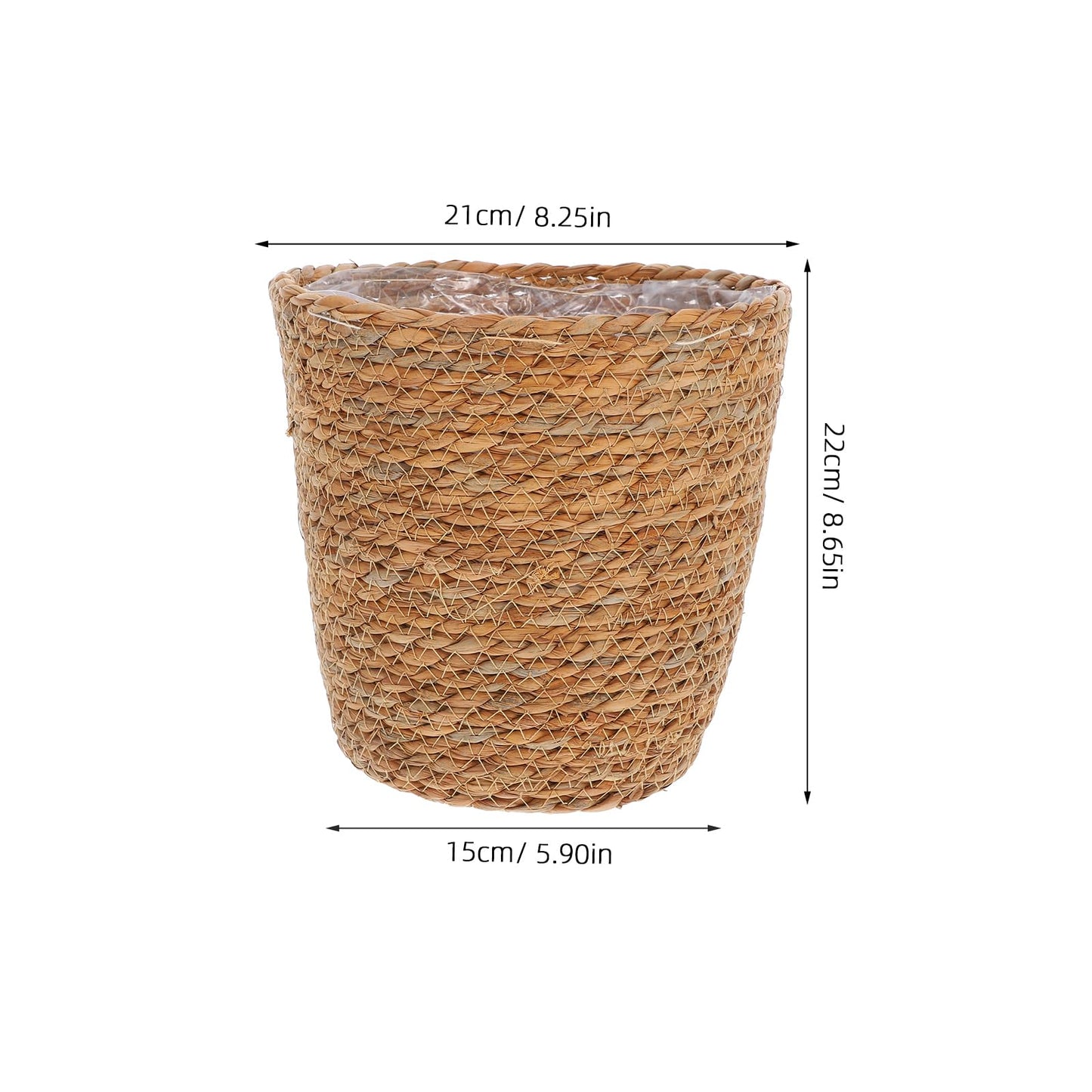 Veemoon 2Pcs Wicker Planter Basket, Rattan Grass Woven Flower Pot Seagrass Planter with Plastic Liner Farmhouse Storage Fruit Bowl Hyacinth Storage Baskets for Plant Flower Fruit Vegetable, 8.65inch H