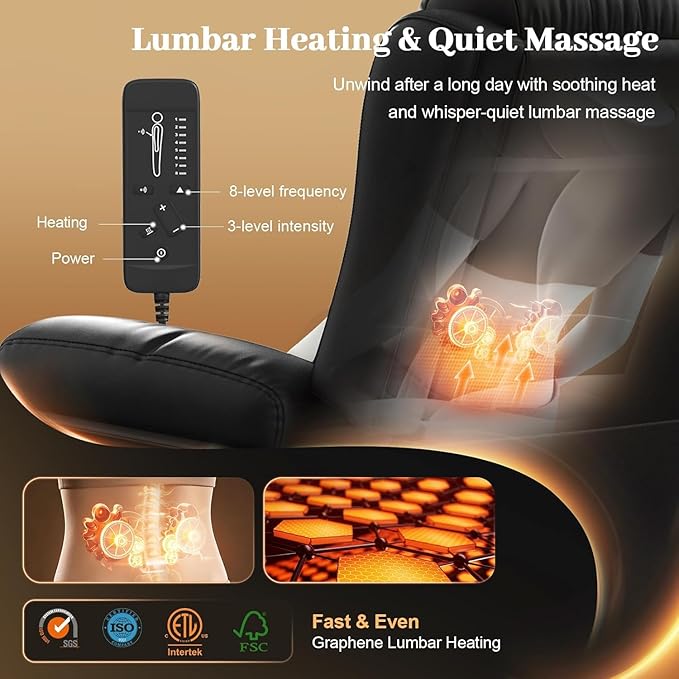 Power Loveseat Recliner with 2-Point Graphene Heat & Massage, Under-Seat