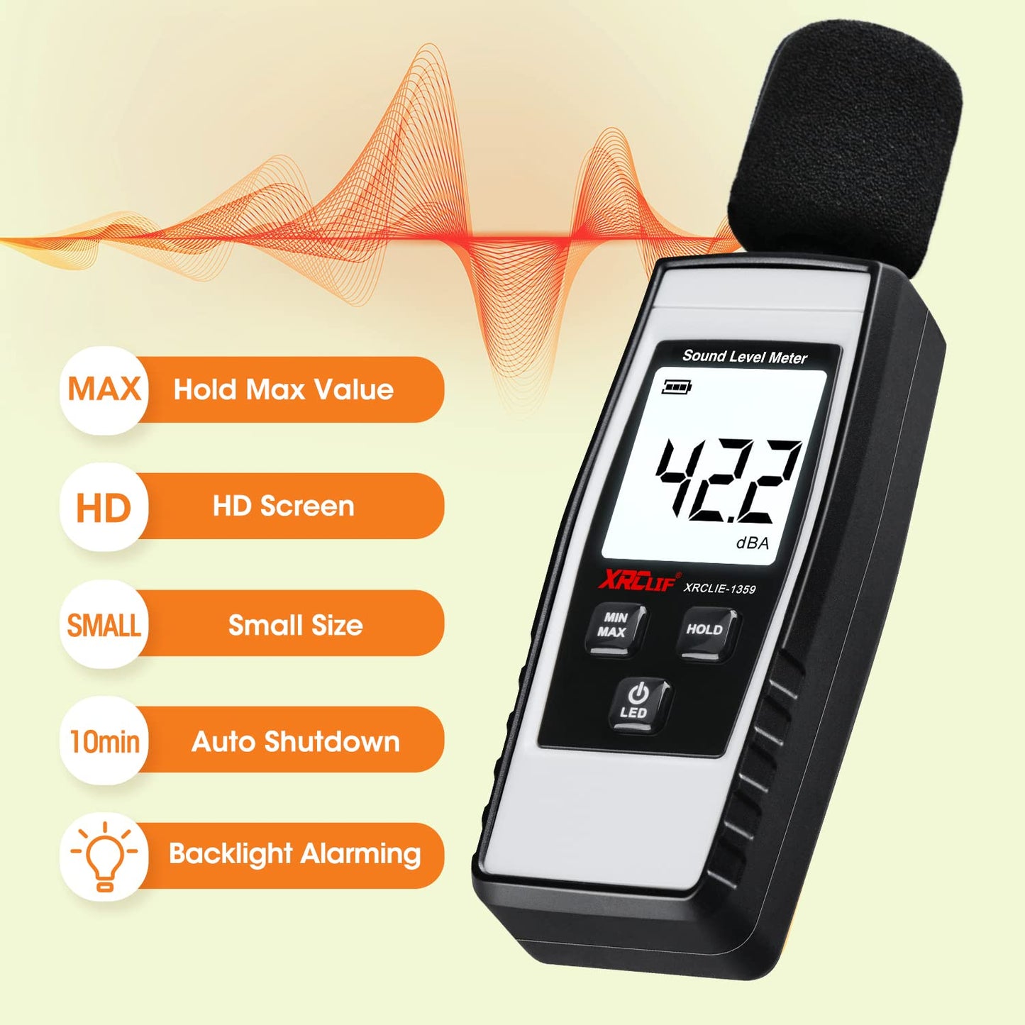 Decibel Meter Sound Level Reader 30-130dB(A), Hand-held Sound Noise Meter, Digital Noise Meter Decibel Monitoring Tester Calibrated Audio Noise Volume Measuring Tool