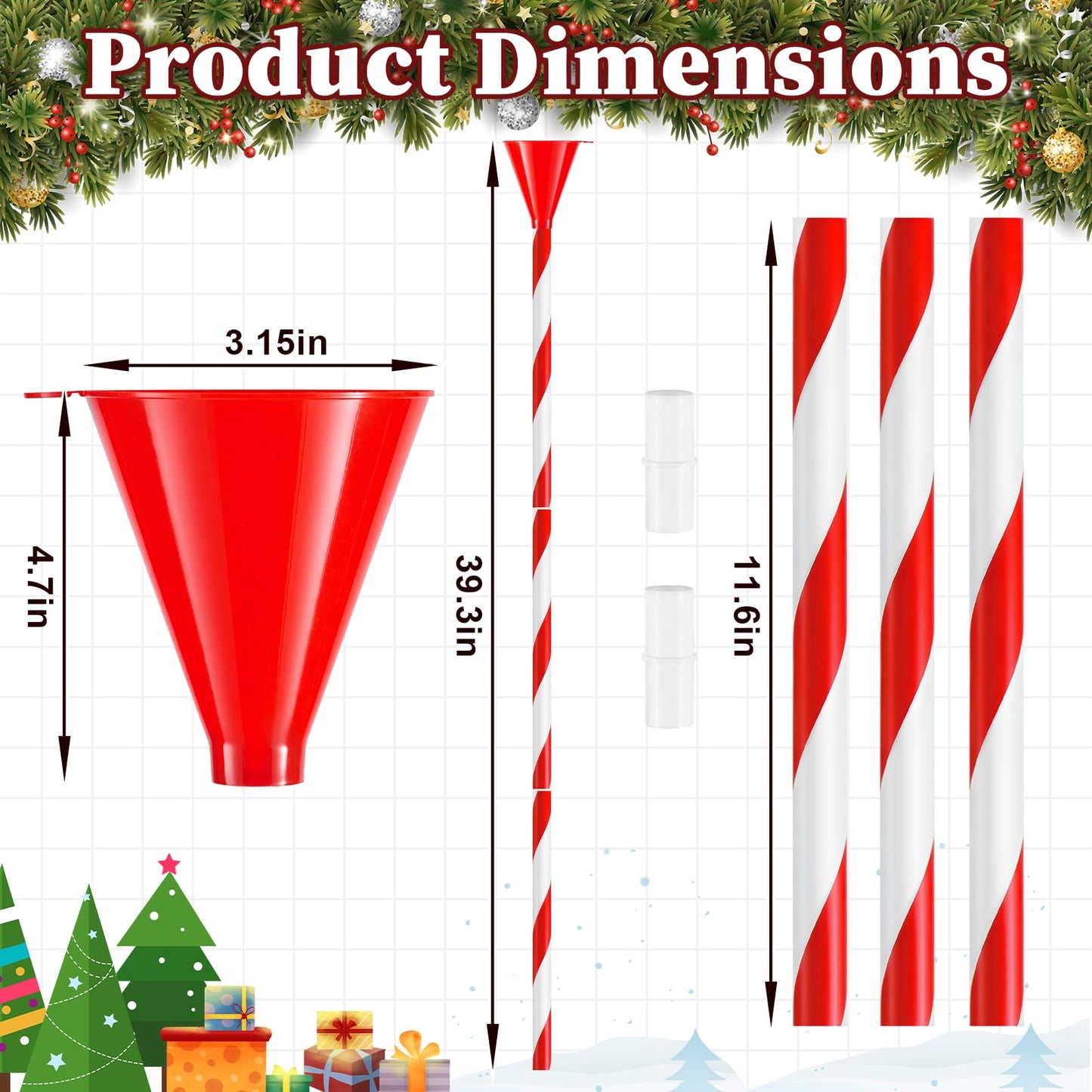 39.3 Inch Christmas Tree Watering Funnel,Red and White Striped Christmas Tree Watering System Device,Long Tree Watering Funnel Spout for Indoor Outdoor Xmas Tree