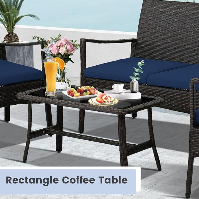 Tangkula 4 Pieces Outdoor Conversation Set, Patio PE Wicker Sofa