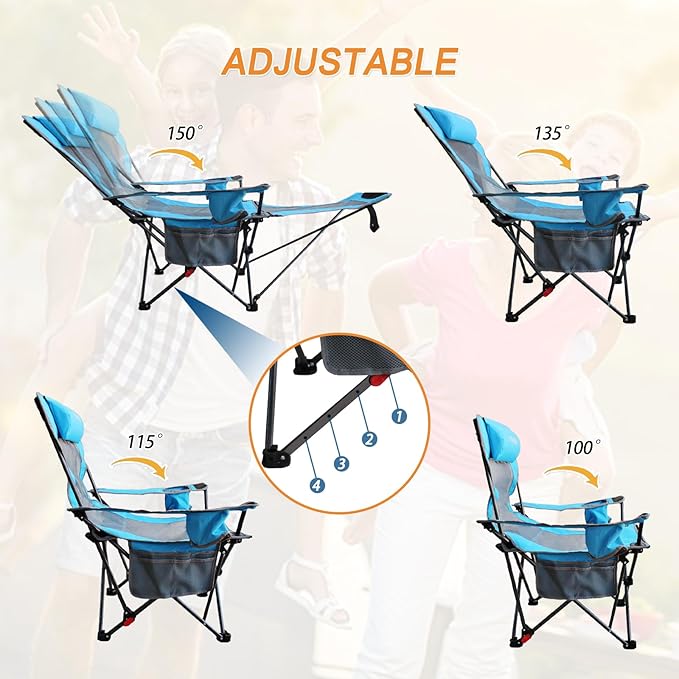 Reclining Camping Chair with Removable Footrest Lounge Chair with Headrest