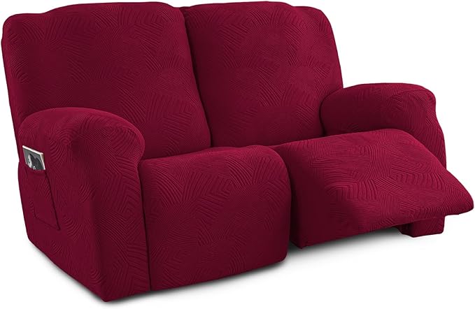 Recliner Loveseat Covers, 4-Piece Stretch Geometric Strokes Jacquard Reclining