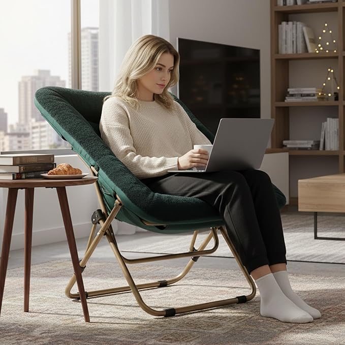 Tiita Comfy Folded Chair, Soft Faux Fur Oversized Folding Accent Chair