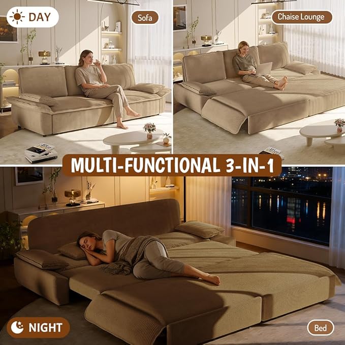 KEIKI 94.5'' King Sleeper Sofa Bed, Space-Saving 3-in-1 Pull Out Futon Couch