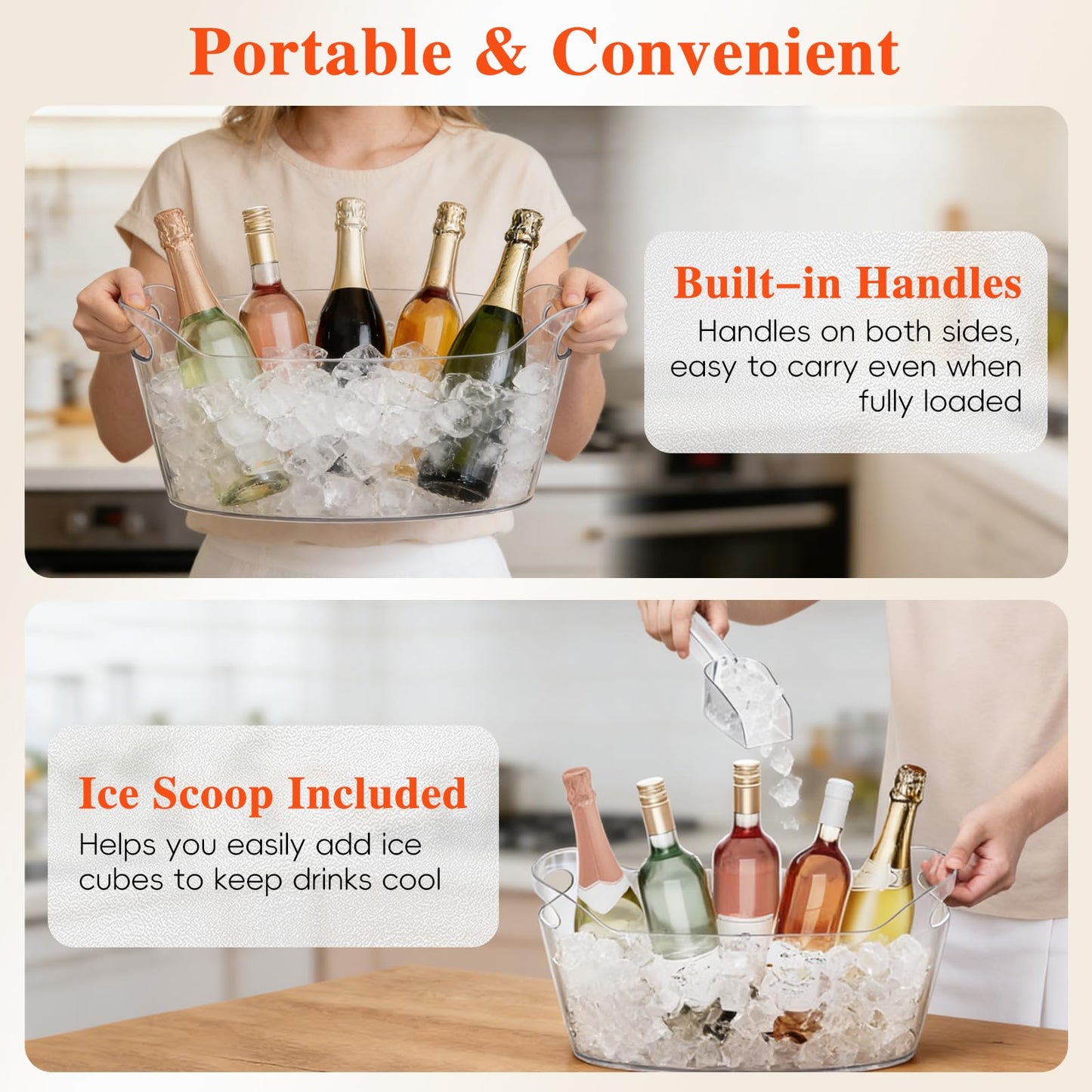 Yeatruojeet 2 PCS Ice Bucket for Parties, 6.5L Large Ice Bucket, 1.7 Gallon Champagne Bucket with 2 Scoops, Beverage Tub Mimosa Bar Supplies for Champagne, Beer, Cocktail
