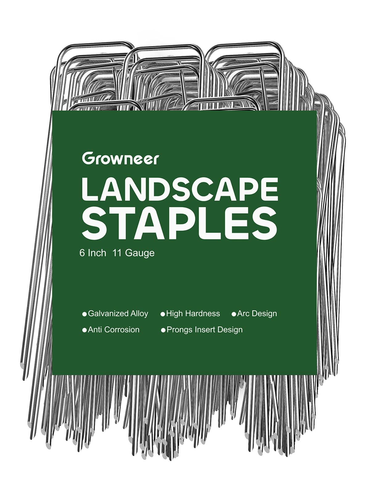 GROWNEER 100 Pack Landscape Staples 6 Inch 11 Gauge Heavy Duty Hot-Dip Galvanized Steel Garden Stakes U-Shaped Weed Barrier Spikes Metal Ground Pins for Lawn and Yard Landscaping