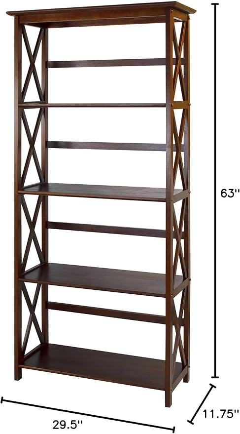 Montego 5-Shelf Bookcase-Walnut