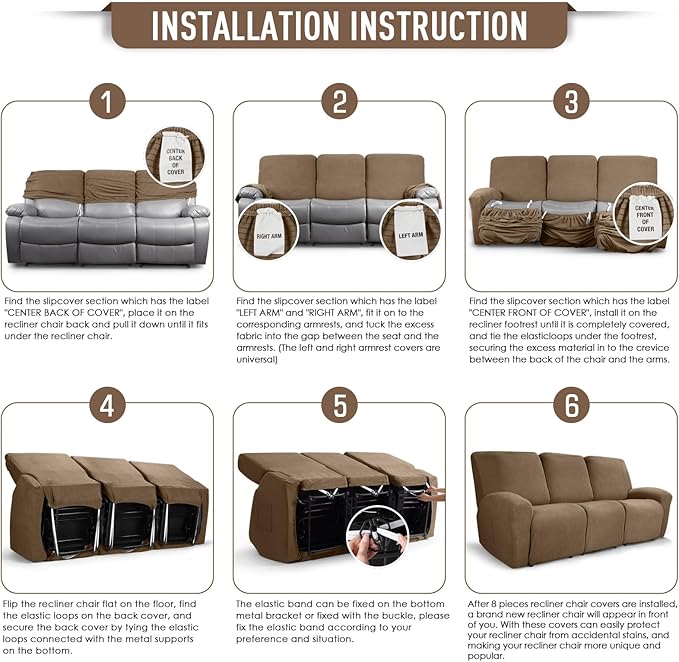 TAOCOCO Recliner Sofa Covers 8-Pieces Stretch Large Couch Covers