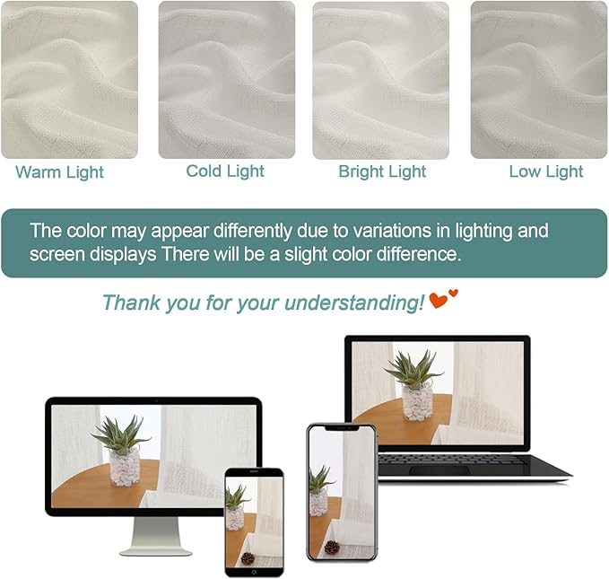 Chyhomenyc Semi Sheer Curtains 84 Inches Long 2 Panels Set, Light Filtering
