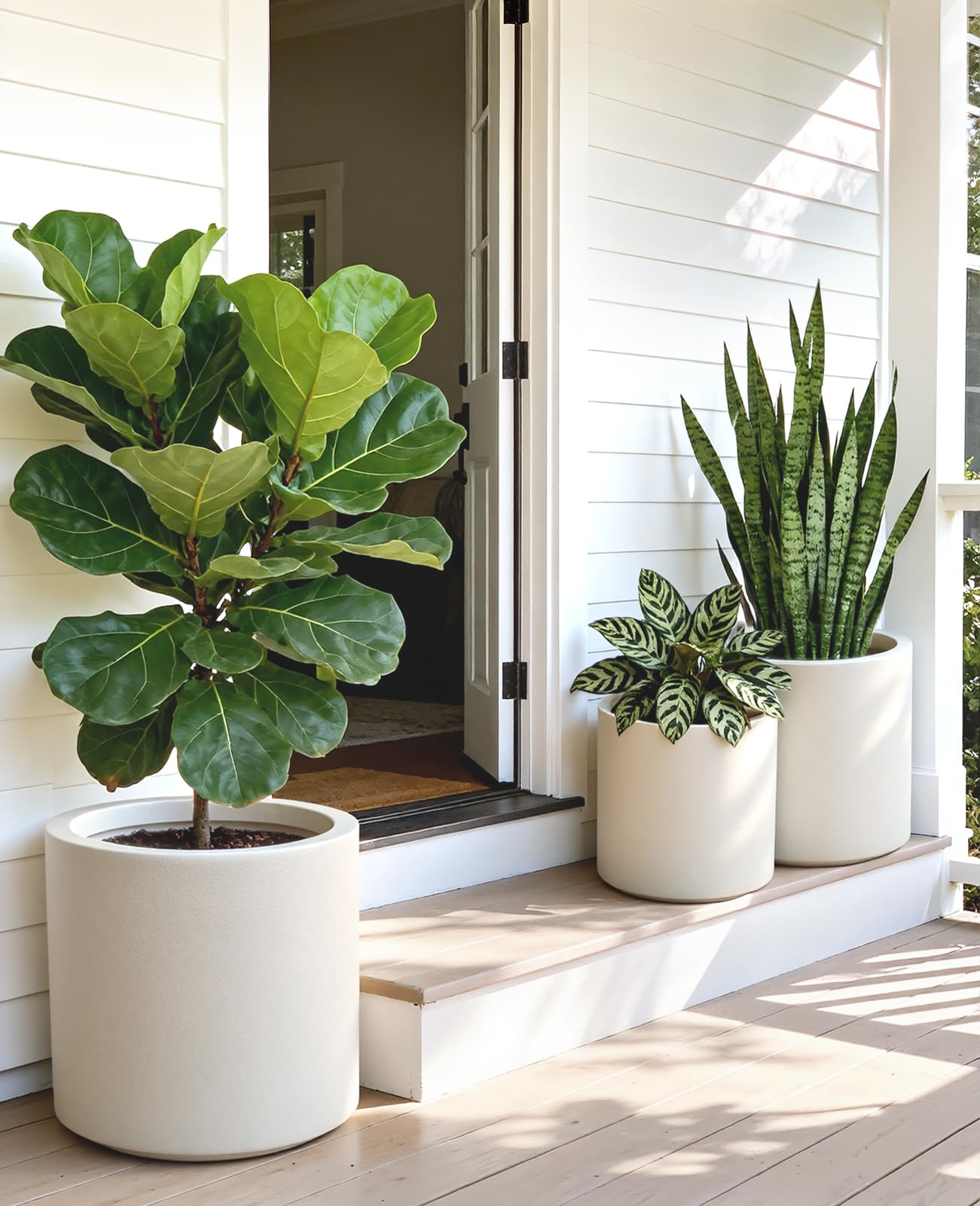 homenote Flower Pots 13.2/10.5/8.5 Inch,Large Plant Pots Indoor with Drainage,Plastic Pots for Plants,Garden Pots for Outdoor,Large Planters for Indoor Plants,Big Plastic Planter,White(3 Pcs)