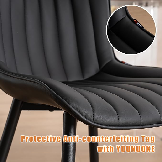 YOUNUOKE Black Dining Chairs Set of 2, Faux Leather Upholstered Kitchen &