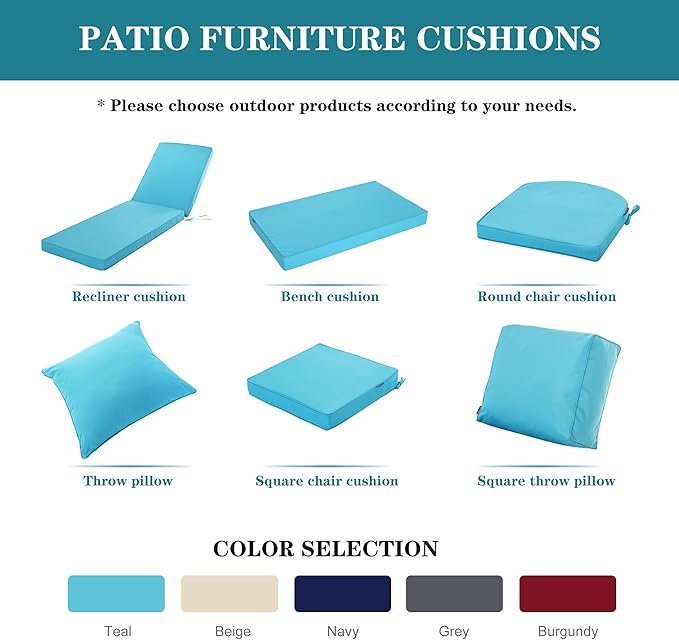 Chaise Lounge Cushion for Outdoor Furniture, Waterproof Fade and Tear Resistant